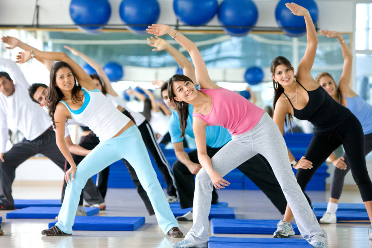 aerobics class in a gym