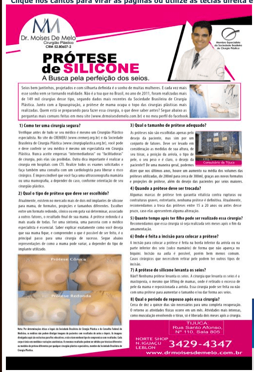 Matéria sobre prótese de silicone nos seios Revista Help