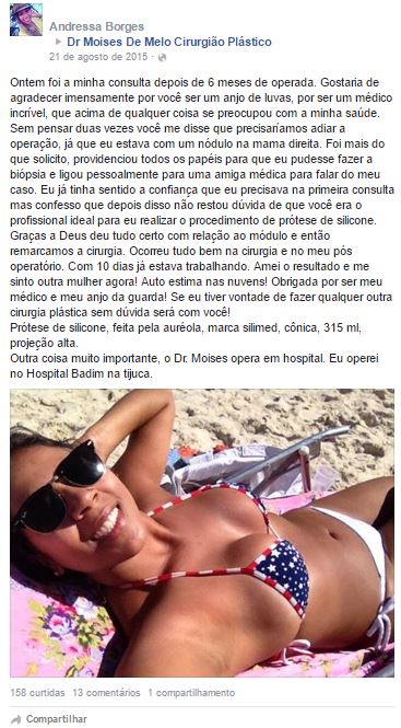 Andressa Borges‎ depoimento cirurgia plastica