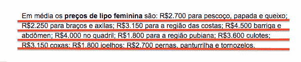 Preço da lipoaspiração